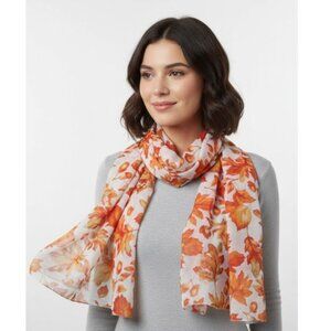 Brand New Juncture Orange and White Autumn Very Light Scarf Fall Leaves